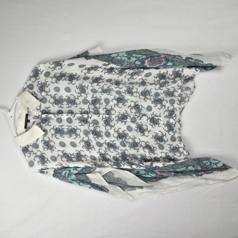 Kobi Halperin White Blue Silk Viscose Collared Button Up Blouse Shaw Size XS/S